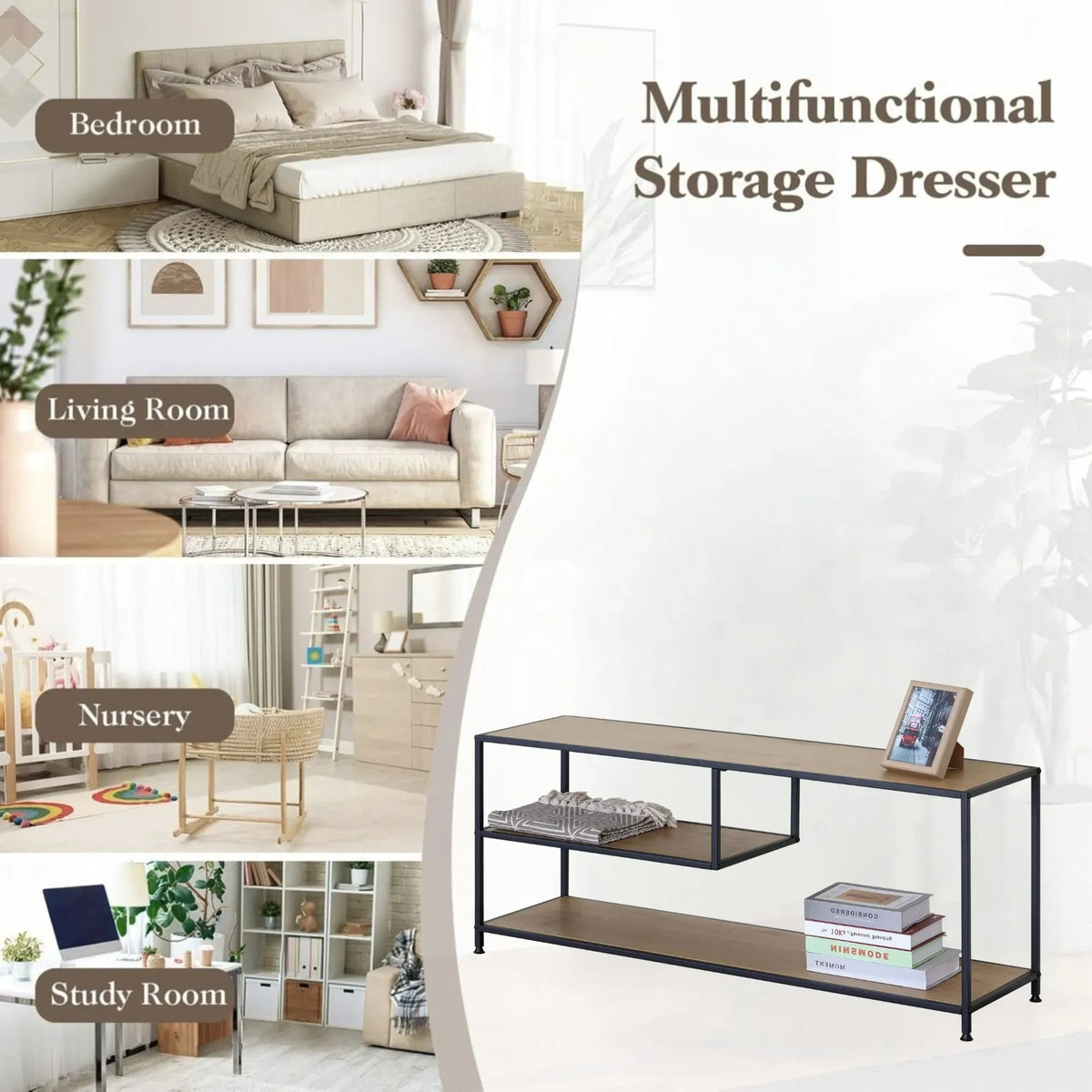 Industrial Console Table 3-Shelf Open Storage - Brown - Furniture > Living Room > TV Units - Rivercity House & Home Co. (ABN 18 642 972 209) - Affordable Modern Furniture Australia