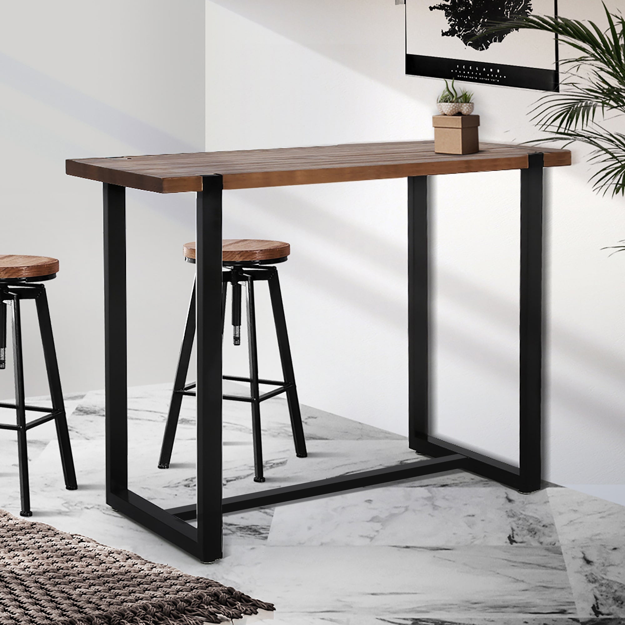 Industrial High Bar Table Solid Pine Wood with Steel Legs - Brown - Rivercity House & Home Co. (ABN 18 642 972 209) - Affordable Modern Furniture Australia