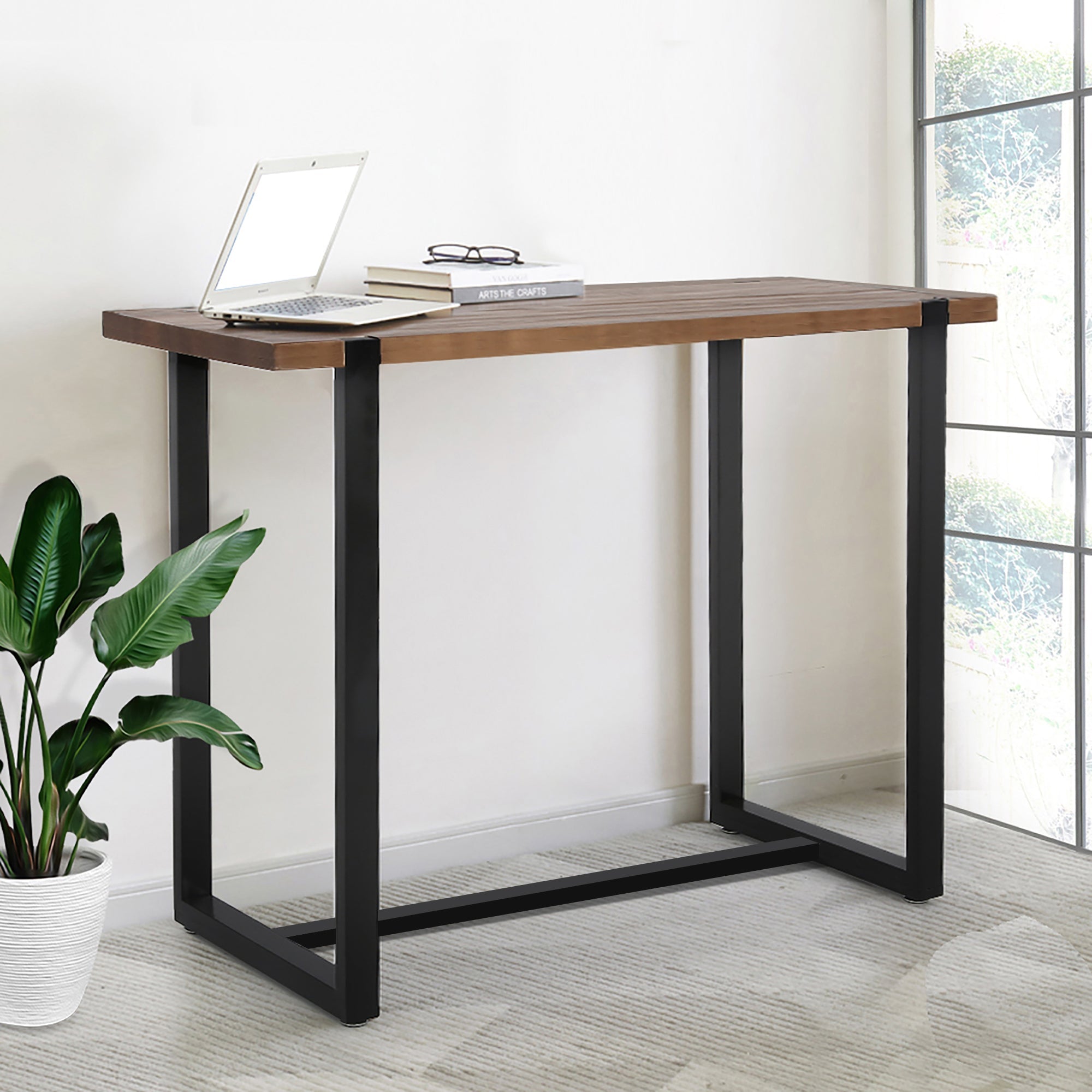 Industrial High Bar Table Solid Pine Wood with Steel Legs - Brown - Rivercity House & Home Co. (ABN 18 642 972 209) - Affordable Modern Furniture Australia