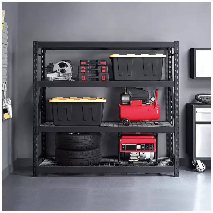 Industrial Rack with Interlocking Wire Deck, Heavy Duty Steel Construction - Black - Tools > Industrial Tools > Work Safety Protective Equipment - Rivercity House & Home Co. (ABN 18 642 972 209) - Affordable Modern Furniture Australia