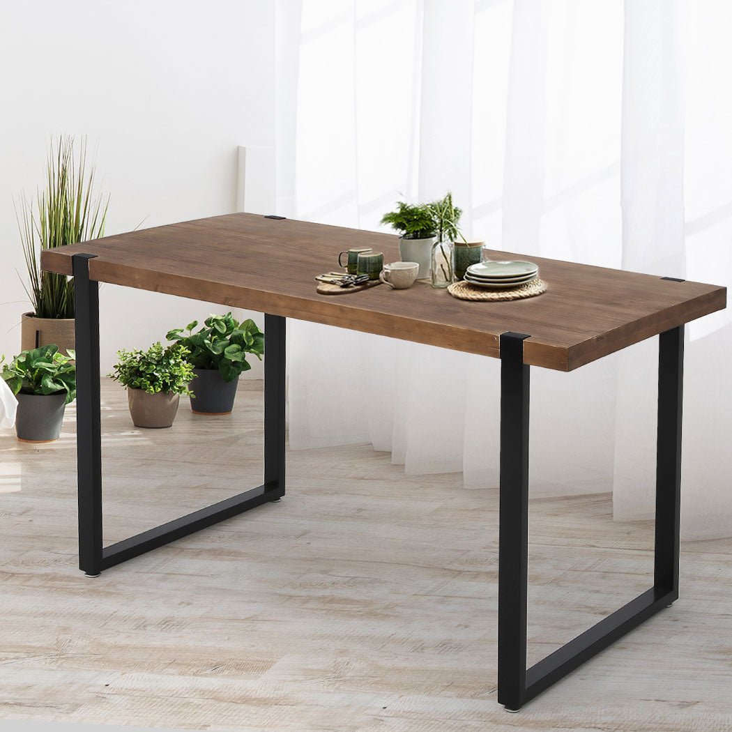 Industrial Solid Pine Wood Dining Table 140x70cm - Brown - Rivercity House & Home Co. (ABN 18 642 972 209) - Affordable Modern Furniture Australia