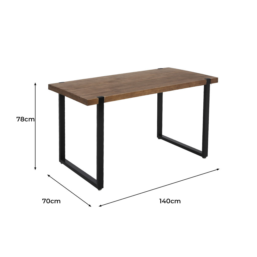 Industrial Solid Pine Wood Dining Table 140x70cm - Brown - Rivercity House & Home Co. (ABN 18 642 972 209) - Affordable Modern Furniture Australia