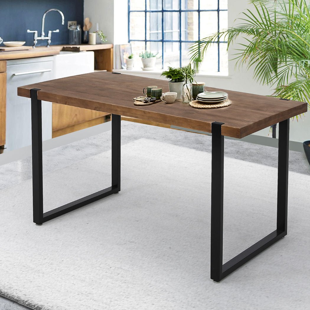 Industrial Solid Pine Wood Dining Table 140x70cm - Brown - Rivercity House & Home Co. (ABN 18 642 972 209) - Affordable Modern Furniture Australia