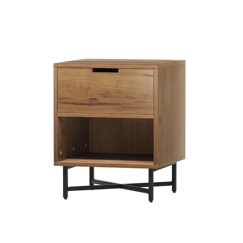 Industrial Style Bedside Table With Drawer Oak - Furniture > Bedroom - Rivercity House & Home Co. (ABN 18 642 972 209) - Affordable Modern Furniture Australia