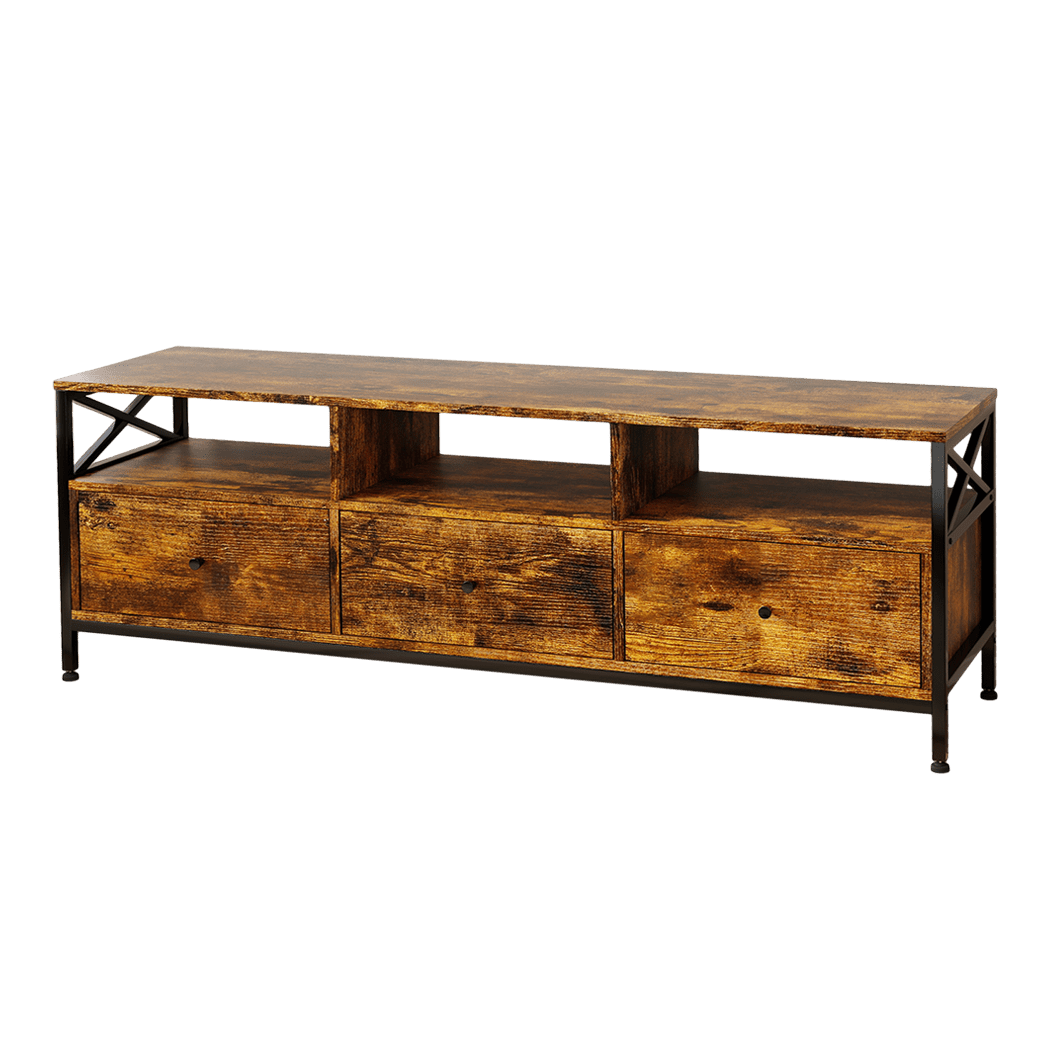 Industrial TV Stand Cabinet 147cm with Storage Drawers and Shelves - Brown - Rivercity House & Home Co. (ABN 18 642 972 209) - Affordable Modern Furniture Australia