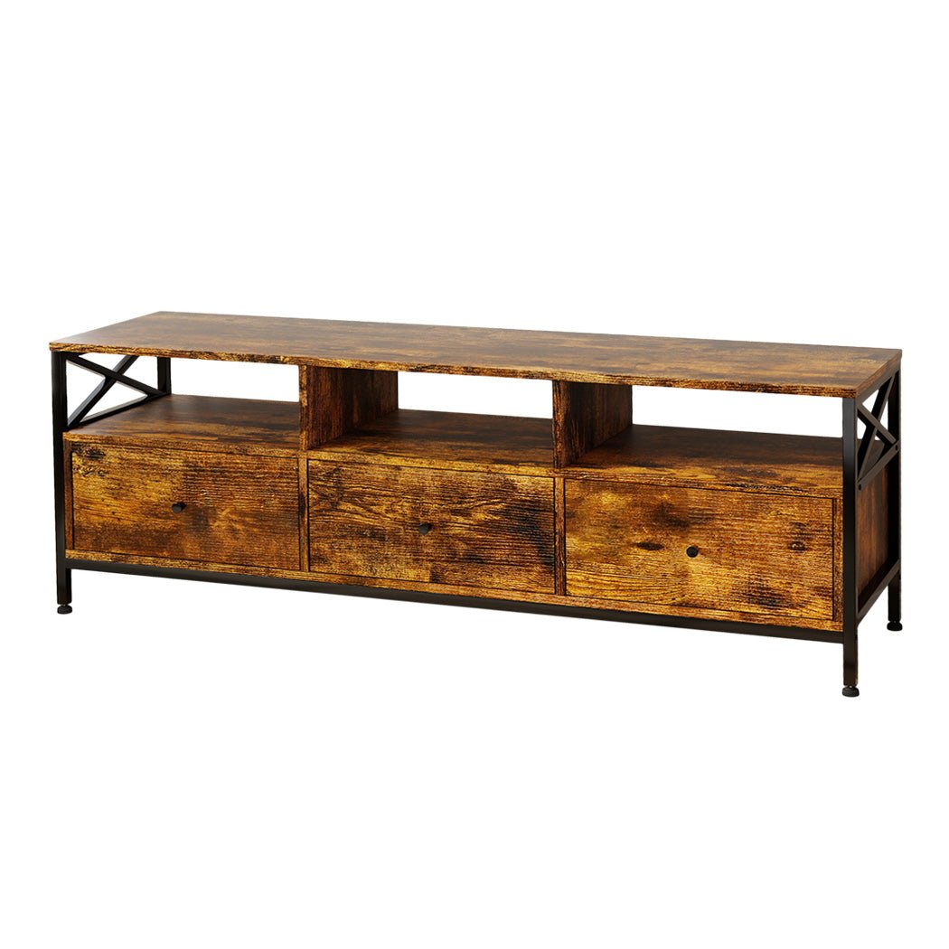 Industrial TV Stand Cabinet 147cm with Storage Drawers and Shelves - Brown - Rivercity House & Home Co. (ABN 18 642 972 209) - Affordable Modern Furniture Australia