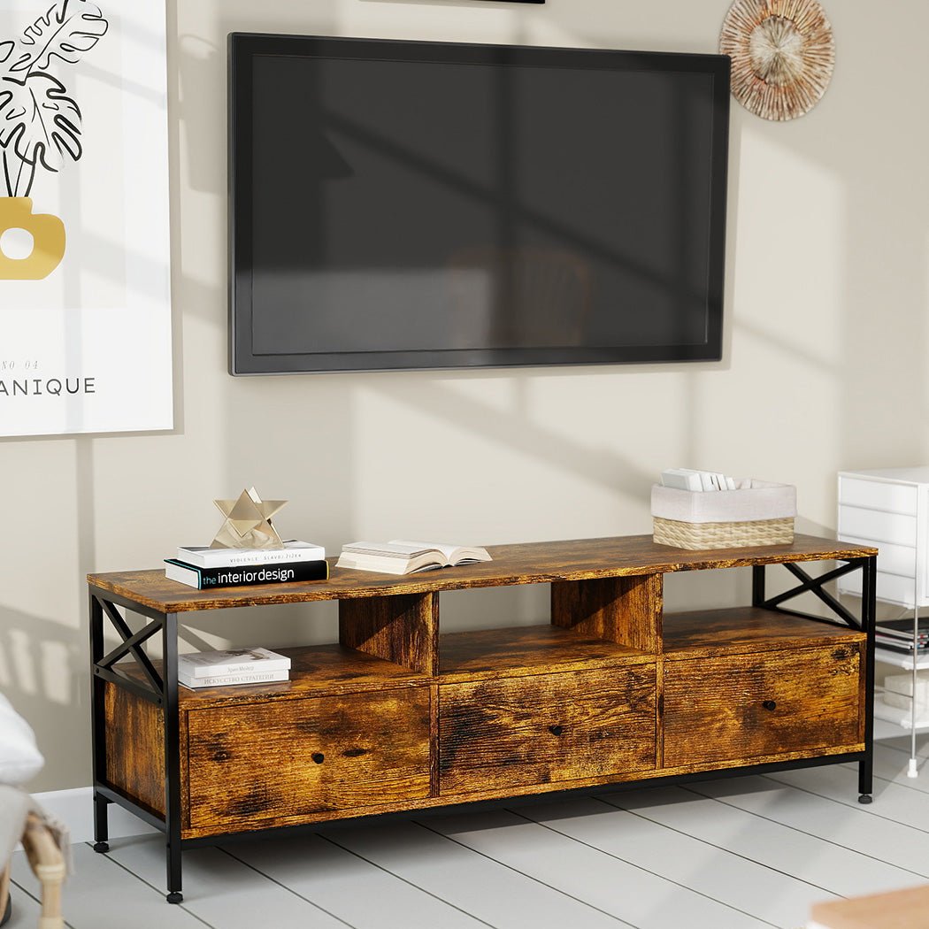 Industrial TV Stand Cabinet 147cm with Storage Drawers and Shelves - Brown - Rivercity House & Home Co. (ABN 18 642 972 209) - Affordable Modern Furniture Australia