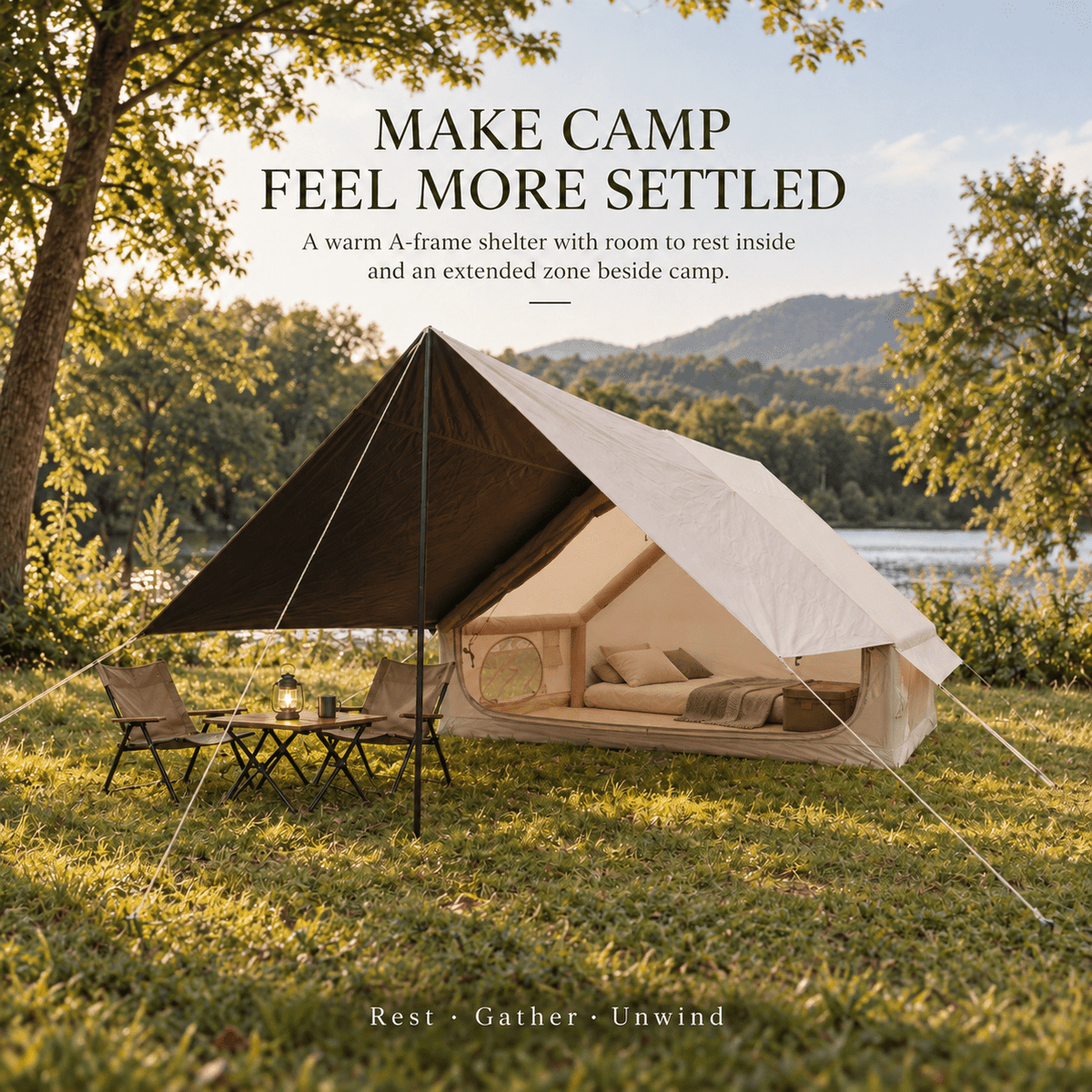 Inflatable A-Frame Basecamp Tent with Extended Side Awning - Outdoor Recreation > Camping > Tents - Rivercity House & Home Co. (ABN 18 642 972 209) - Affordable Modern Furniture Australia