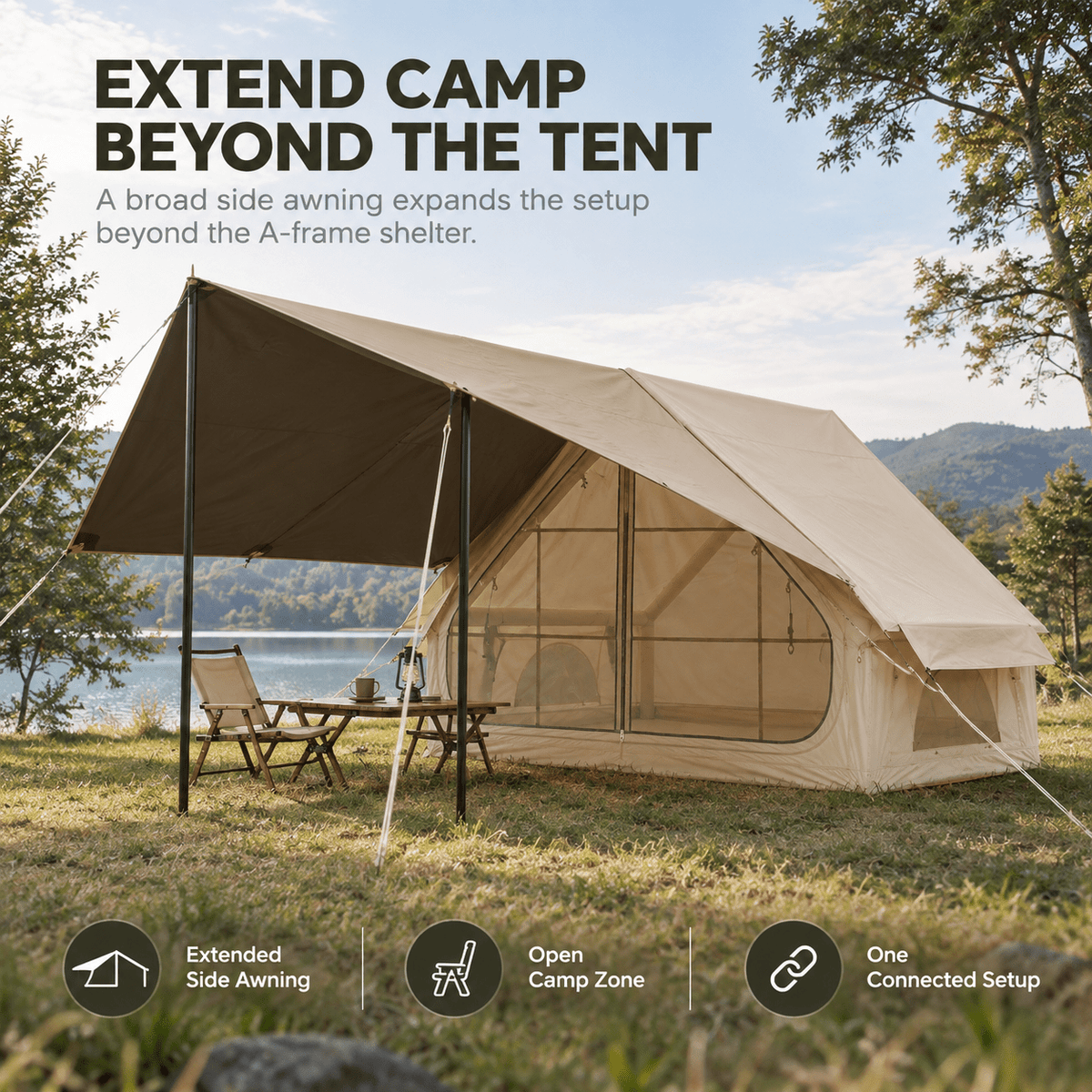 Inflatable A-Frame Basecamp Tent with Extended Side Awning - Outdoor Recreation > Camping > Tents - Rivercity House & Home Co. (ABN 18 642 972 209) - Affordable Modern Furniture Australia