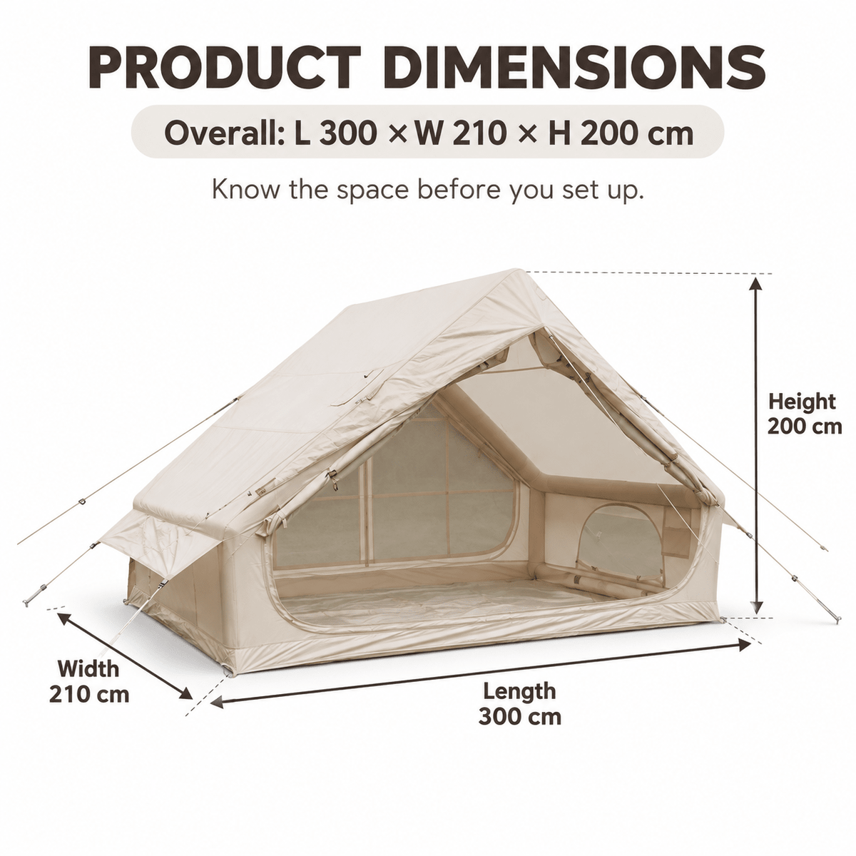 Inflatable A-Frame Camping Tent Large Outdoor Glamping - Beige - Outdoor Recreation > Camping > Tents - Rivercity House & Home Co. (ABN 18 642 972 209) - Affordable Modern Furniture Australia