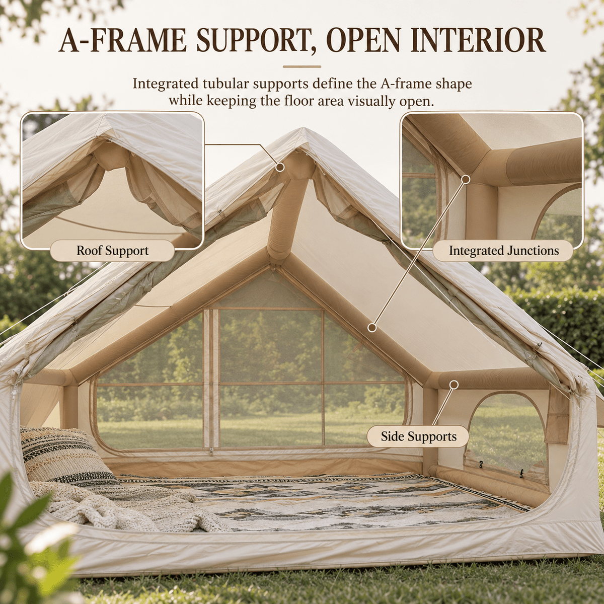 Inflatable A-Frame Camping Tent Large Outdoor Glamping - Beige - Outdoor Recreation > Camping > Tents - Rivercity House & Home Co. (ABN 18 642 972 209) - Affordable Modern Furniture Australia