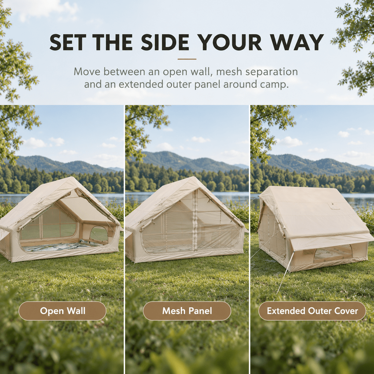 Inflatable A-Frame Camping Tent Large Outdoor Glamping - Beige - Outdoor Recreation > Camping > Tents - Rivercity House & Home Co. (ABN 18 642 972 209) - Affordable Modern Furniture Australia