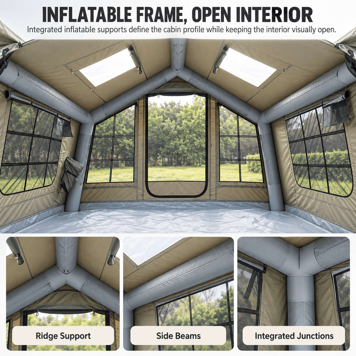 Inflatable Cabin Camping Tent with Skylight Mesh 300x265cm - Grey - Outdoor Recreation > Camping > Tents - Rivercity House & Home Co. (ABN 18 642 972 209) - Affordable Modern Furniture Australia