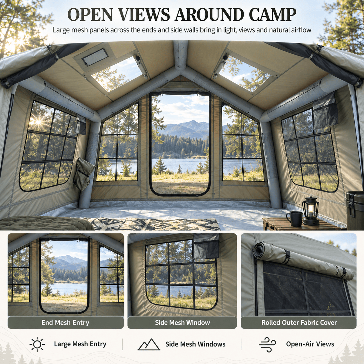 Inflatable Cabin Camping Tent with Skylight Mesh 300x265cm - Grey - Outdoor Recreation > Camping > Tents - Rivercity House & Home Co. (ABN 18 642 972 209) - Affordable Modern Furniture Australia