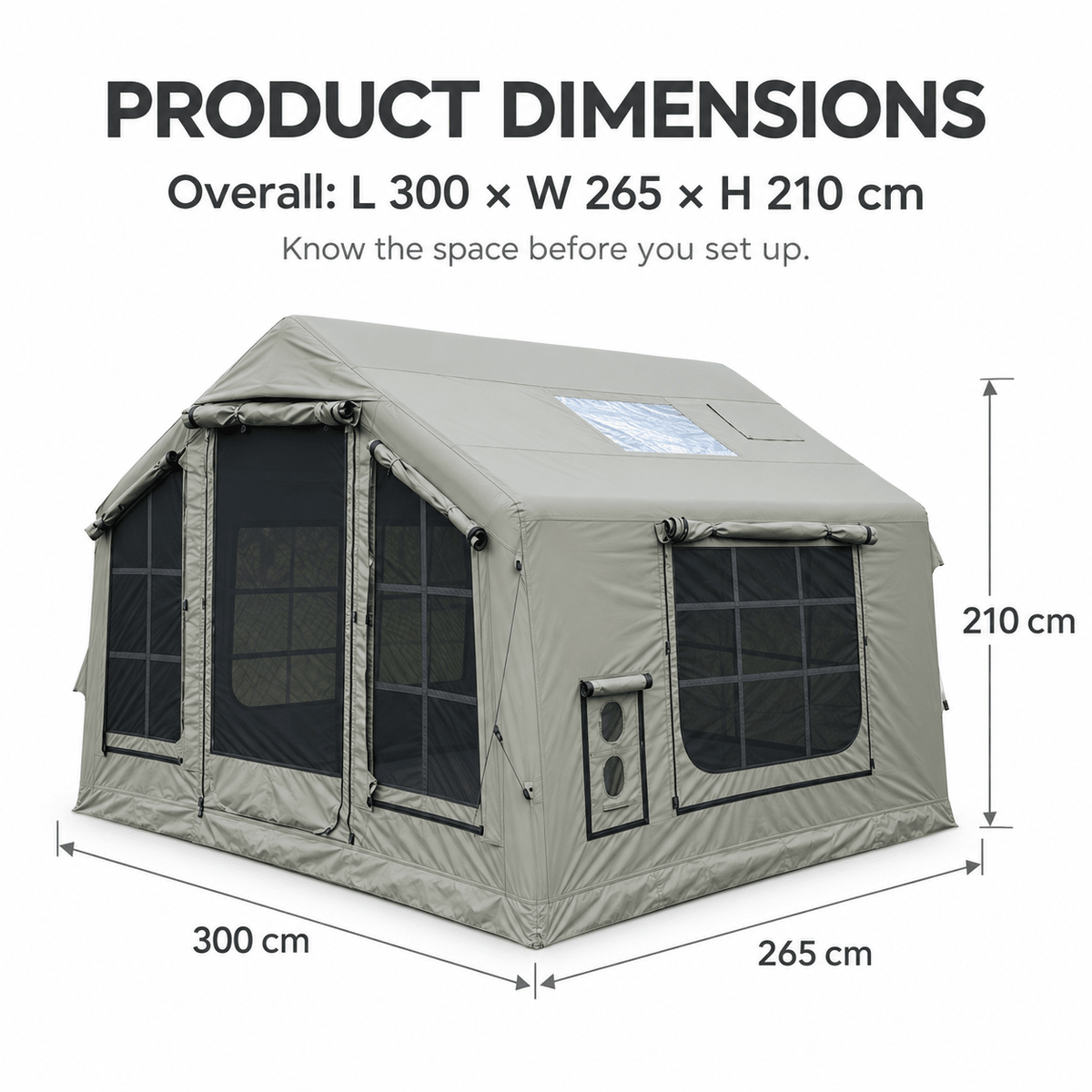 Inflatable Cabin Camping Tent with Skylight Mesh 300x265cm - Grey - Outdoor Recreation > Camping > Tents - Rivercity House & Home Co. (ABN 18 642 972 209) - Affordable Modern Furniture Australia