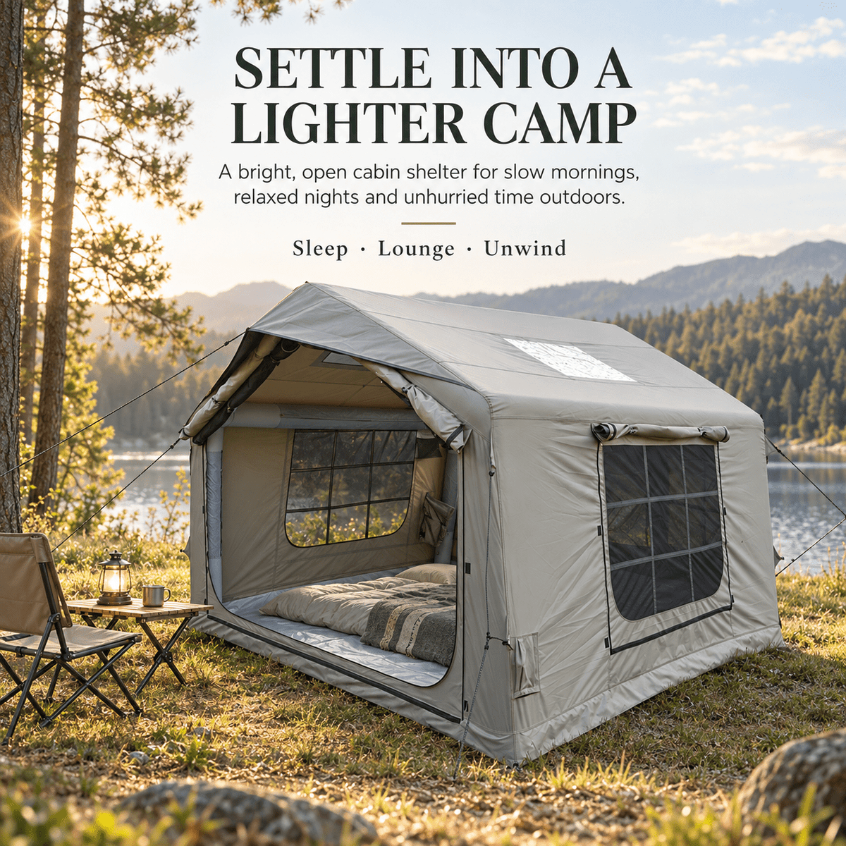 Inflatable Cabin Camping Tent with Skylight Mesh 300x265cm - Grey - Outdoor Recreation > Camping > Tents - Rivercity House & Home Co. (ABN 18 642 972 209) - Affordable Modern Furniture Australia