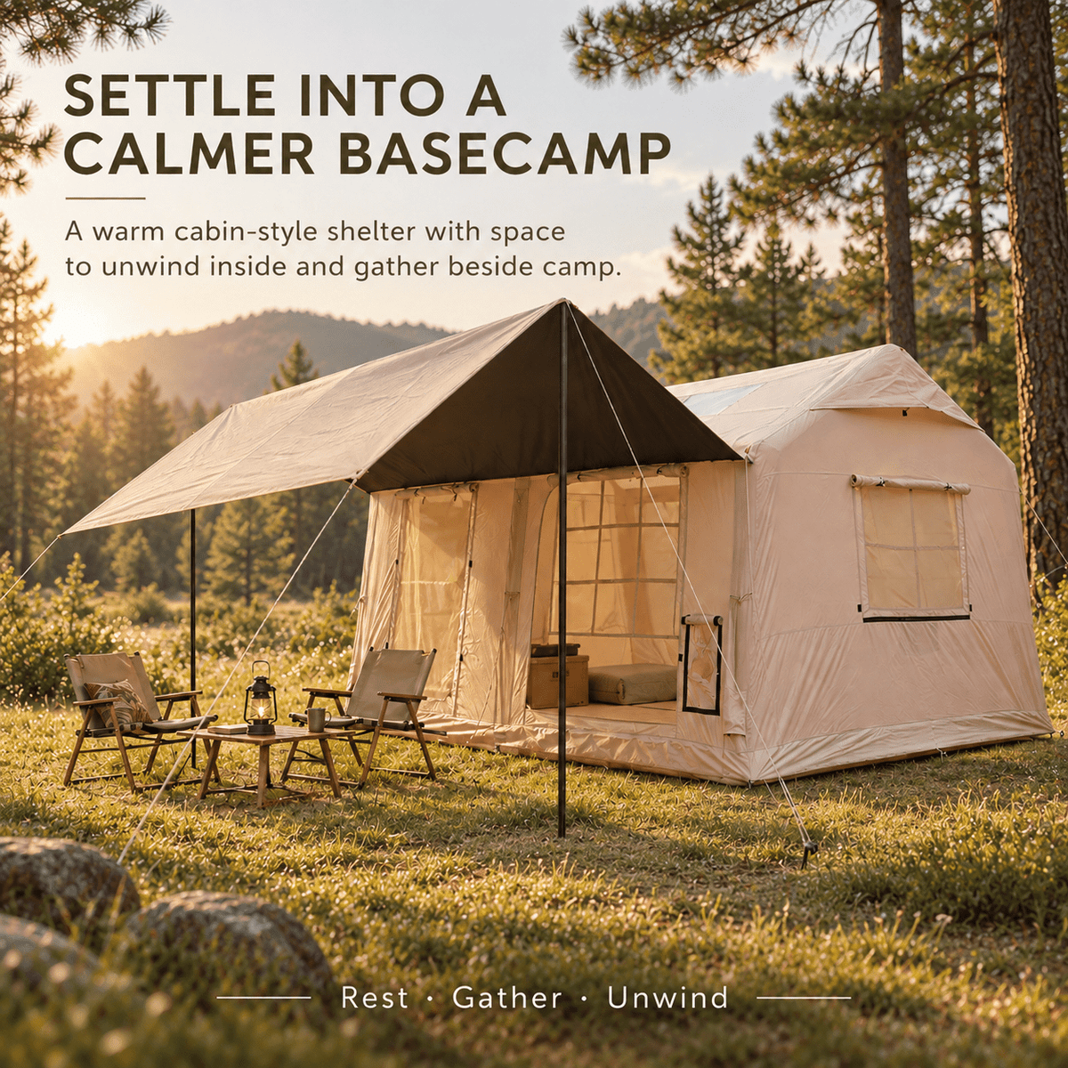 Inflatable Cabin Tent 300x400cm with Side Awning and Roof Skylight - Khaki - Outdoor Recreation > Camping > Tents - Rivercity House & Home Co. (ABN 18 642 972 209) - Affordable Modern Furniture Australia
