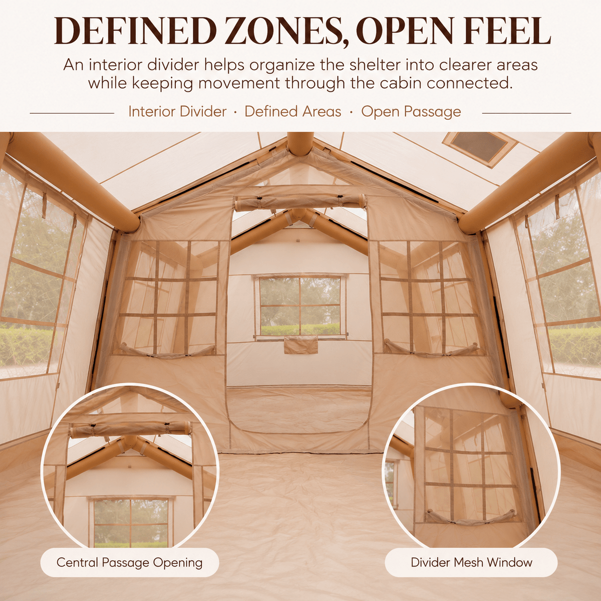 Inflatable Cabin Tent 300x400cm with Side Awning and Roof Skylight - Khaki - Outdoor Recreation > Camping > Tents - Rivercity House & Home Co. (ABN 18 642 972 209) - Affordable Modern Furniture Australia