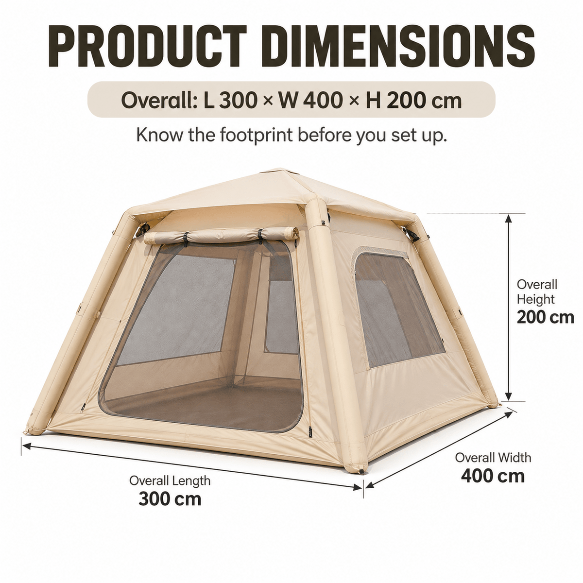 Inflatable Camping Tent with Dual End Doors and Arched Windows 300x400cm - Outdoor Recreation > Camping > Tents - Rivercity House & Home Co. (ABN 18 642 972 209) - Affordable Modern Furniture Australia