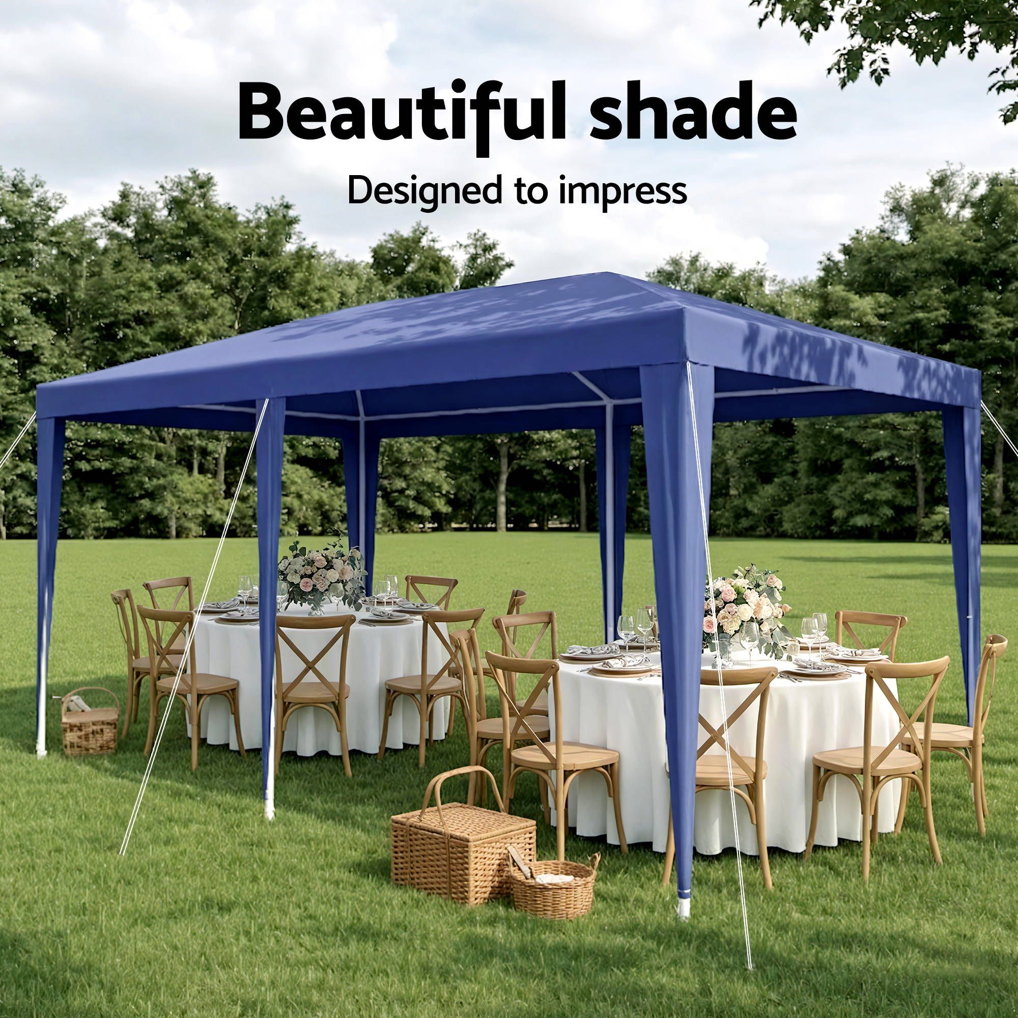 Instahut Gazebo 3x6m Wedding Party Marquee Tent Outdoor Event Camping Canopy Shade Blue - Home & Garden > Shading > Canopies & Gazebos - Rivercity House & Home Co. (ABN 18 642 972 209) - Affordable Modern Furniture Australia
