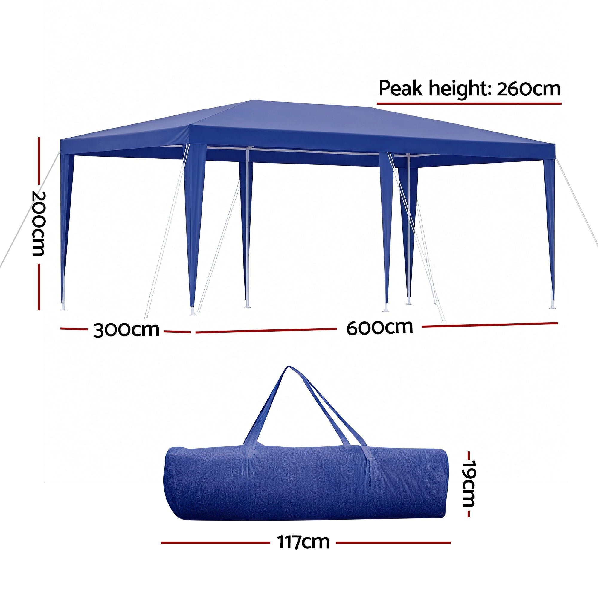 Instahut Gazebo 3x6m Wedding Party Marquee Tent Outdoor Event Camping Canopy Shade Blue - Home & Garden > Shading > Canopies & Gazebos - Rivercity House & Home Co. (ABN 18 642 972 209) - Affordable Modern Furniture Australia