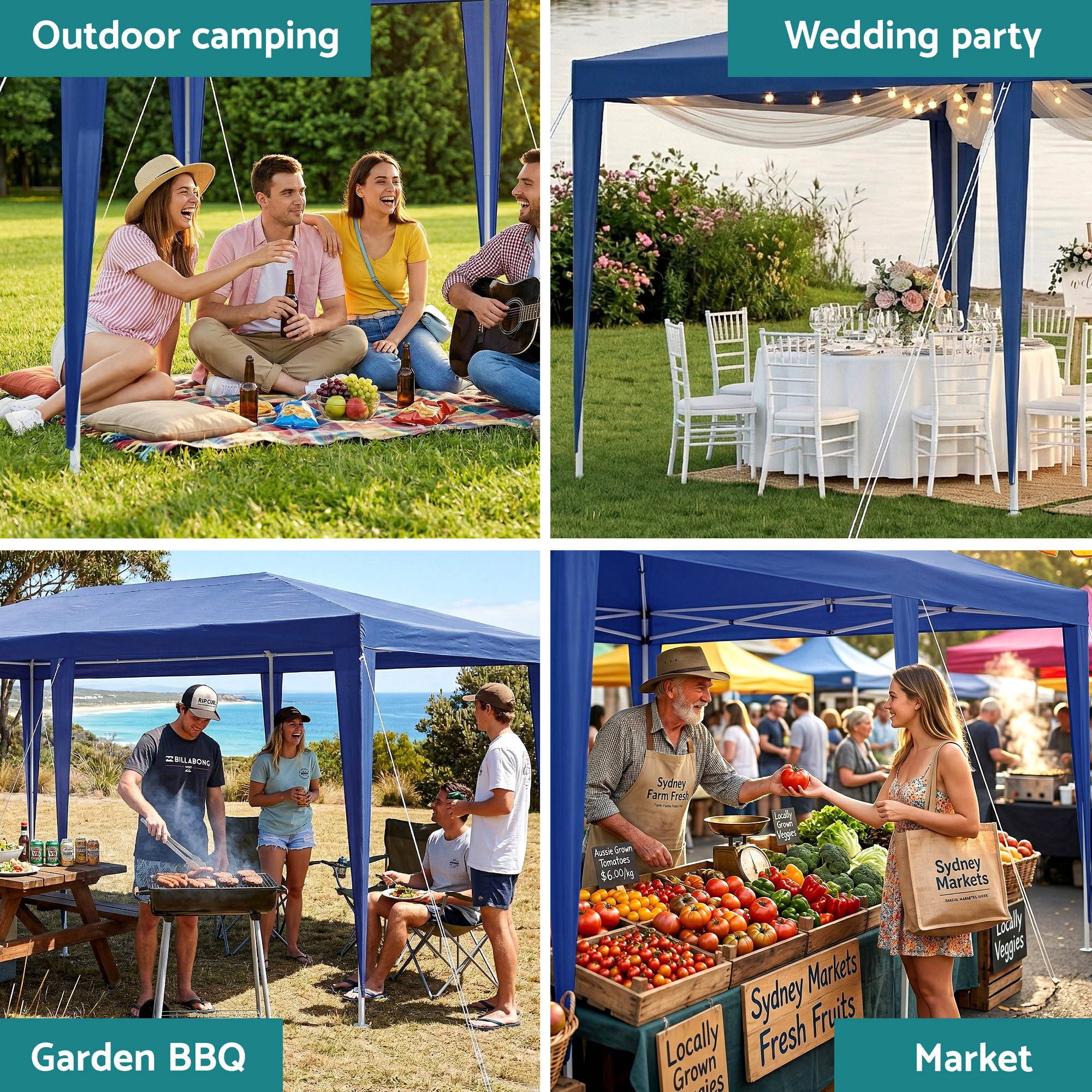 Instahut Gazebo 3x6m Wedding Party Marquee Tent Outdoor Event Camping Canopy Shade Blue - Home & Garden > Shading > Canopies & Gazebos - Rivercity House & Home Co. (ABN 18 642 972 209) - Affordable Modern Furniture Australia