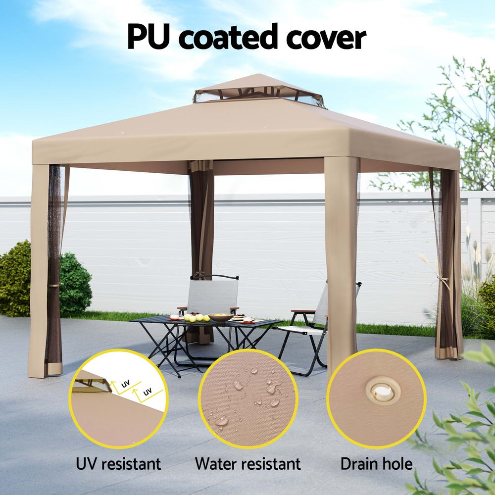 Instahut Gazebo Marquee 3m Outdoor Event Tent Camping Party Mesh Wall Canopy Brown - Home & Garden > Shading > Canopies & Gazebos - Rivercity House & Home Co. (ABN 18 642 972 209) - Affordable Modern Furniture Australia