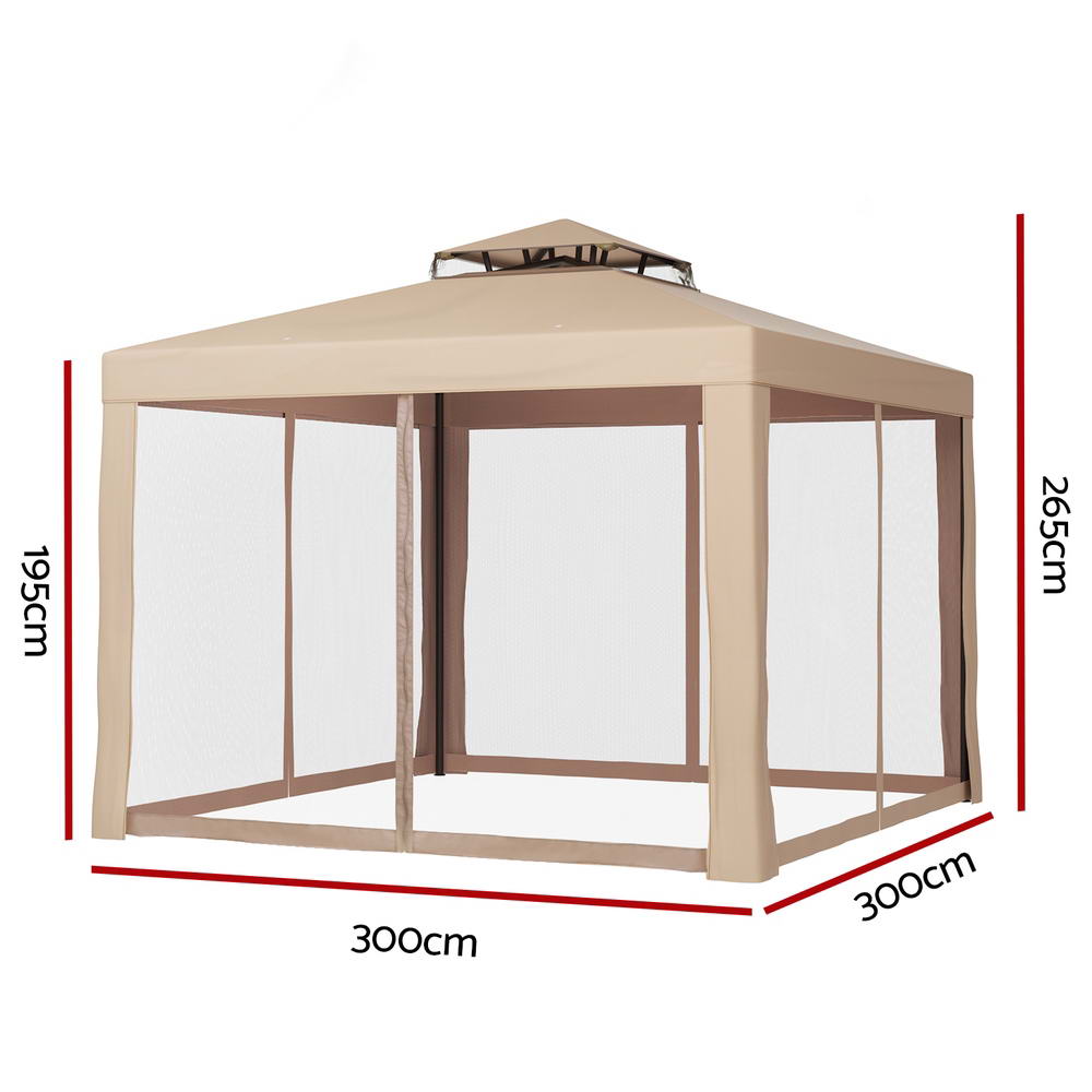 Instahut Gazebo Marquee 3m Outdoor Event Tent Camping Party Mesh Wall Canopy Brown - Home & Garden > Shading > Canopies & Gazebos - Rivercity House & Home Co. (ABN 18 642 972 209) - Affordable Modern Furniture Australia