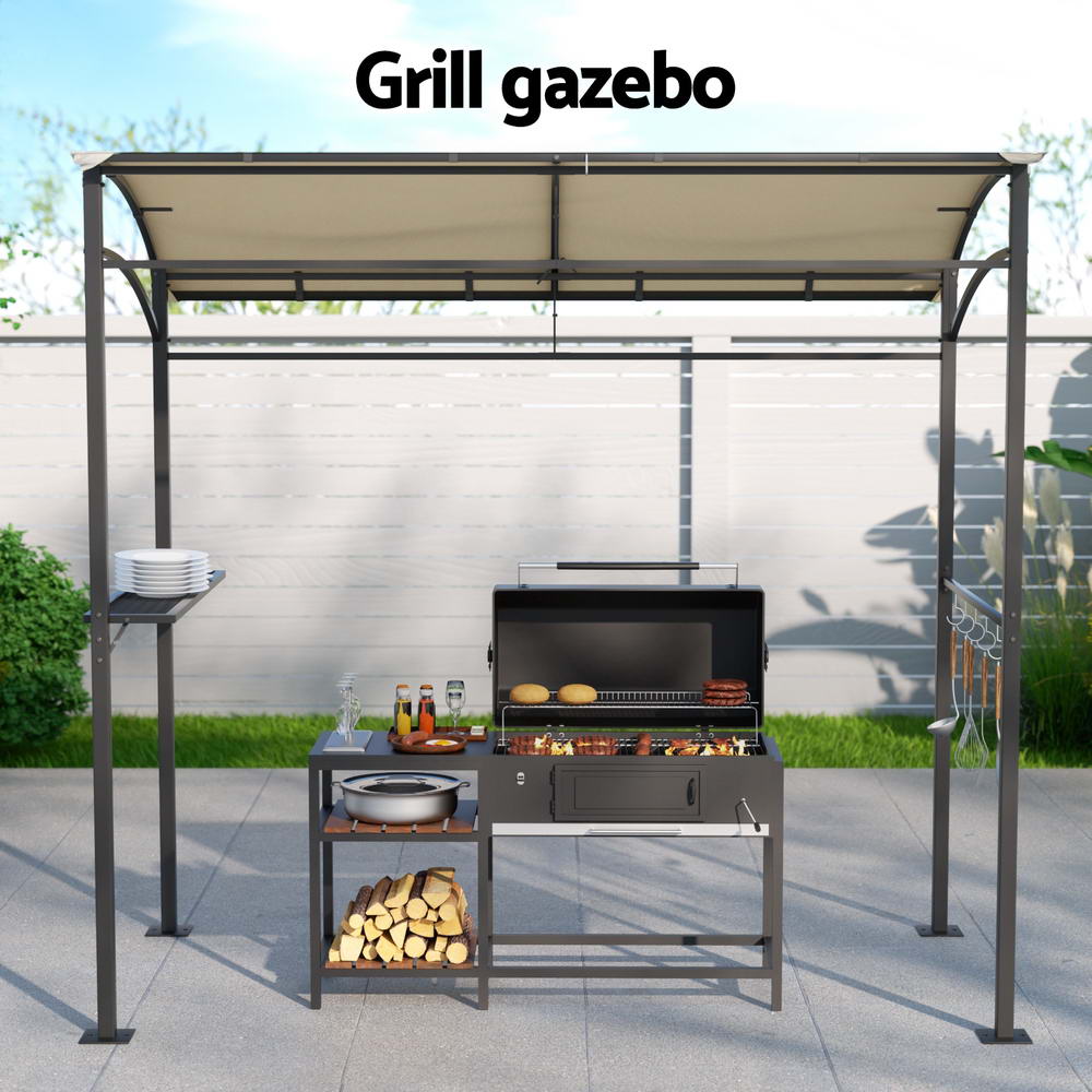 Instahut Gazebo Outdoor BBQ Grill Patio Garden Marquee Shade Shelter Shelf Hooks Beige - Home & Garden > Shading > Canopies & Gazebos - Rivercity House & Home Co. (ABN 18 642 972 209) - Affordable Modern Furniture Australia