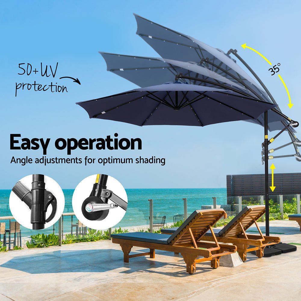 Instahut Outdoor Umbrella 3M Cantilever Beach LED w/Base Garden Shade