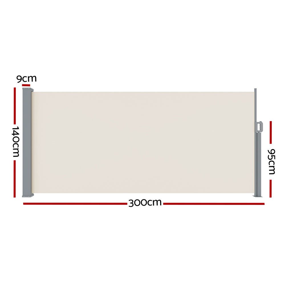 Instahut Side Awning Sun Shade Outdoor Blinds Retractable Screen 1.4X3M Cream - Home & Garden > Shading > Awnings - Rivercity House & Home Co. (ABN 18 642 972 209) - Affordable Modern Furniture Australia