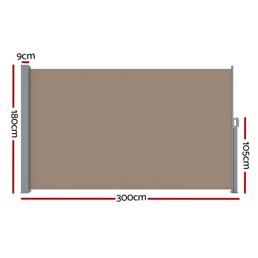 Instahut Side Awning Sun Shade Outdoor Blinds Retractable Screen 1.8X3M Brown - Home & Garden > Shading > Awnings - Rivercity House & Home Co. (ABN 18 642 972 209) - Affordable Modern Furniture Australia