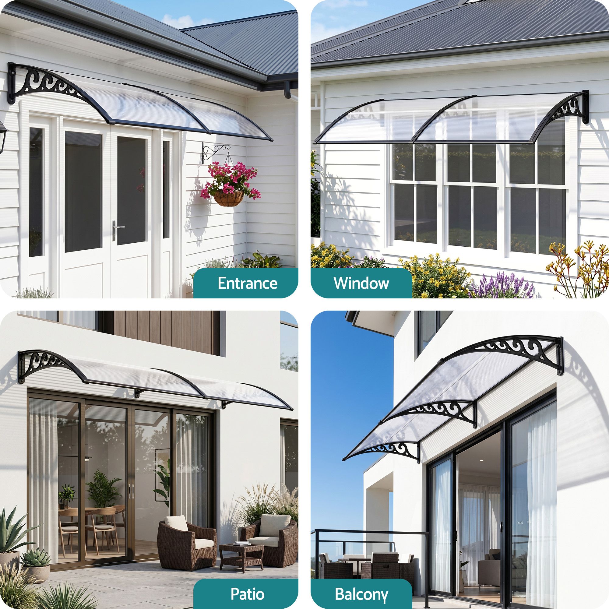 Instahut Window Door Awning 0.8mx2m Transparent - Home & Garden > Shading > Awnings - Rivercity House & Home Co. (ABN 18 642 972 209) - Affordable Modern Furniture Australia