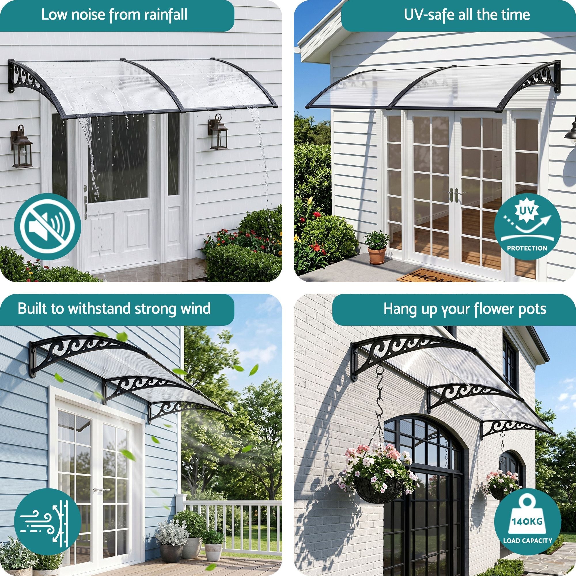 Instahut Window Door Awning 0.8mx2m Transparent - Home & Garden > Shading > Awnings - Rivercity House & Home Co. (ABN 18 642 972 209) - Affordable Modern Furniture Australia