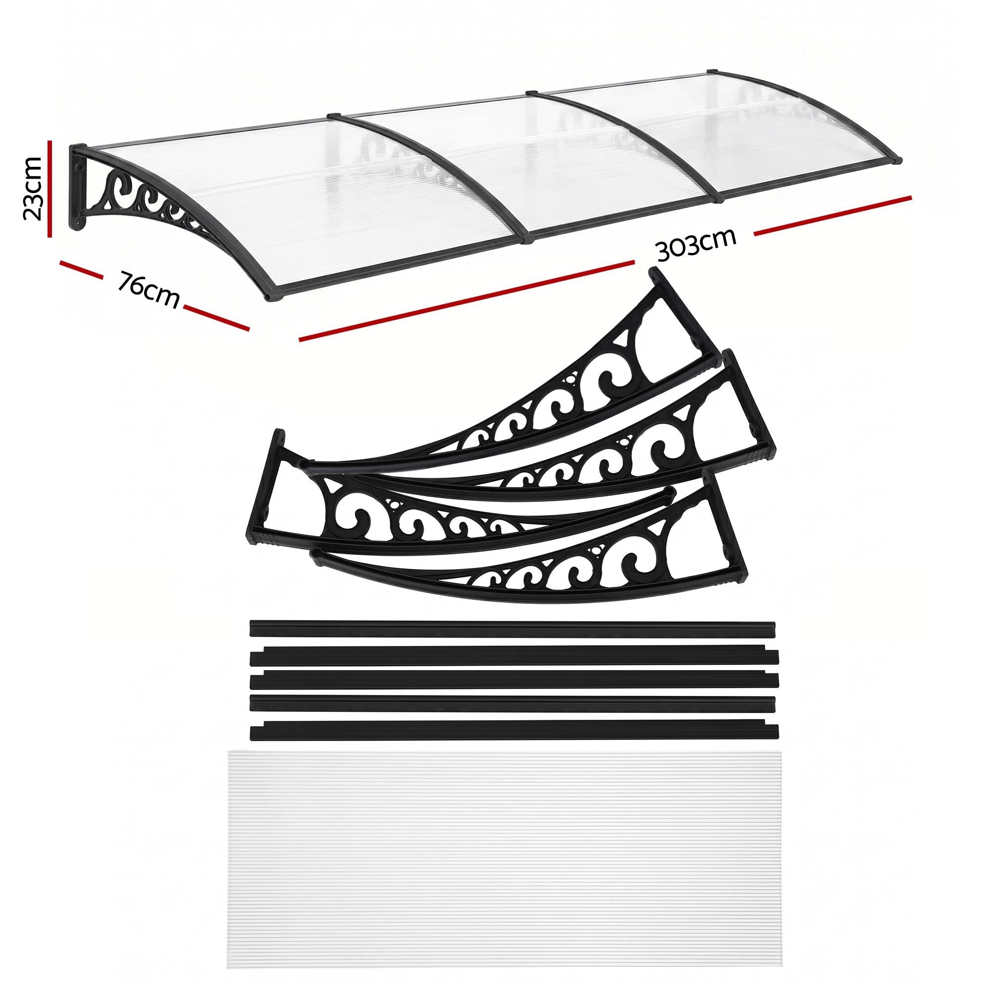 Instahut Window Door Awning 0.8mx3m Transparent - Home & Garden > Shading > Awnings - Rivercity House & Home Co. (ABN 18 642 972 209) - Affordable Modern Furniture Australia