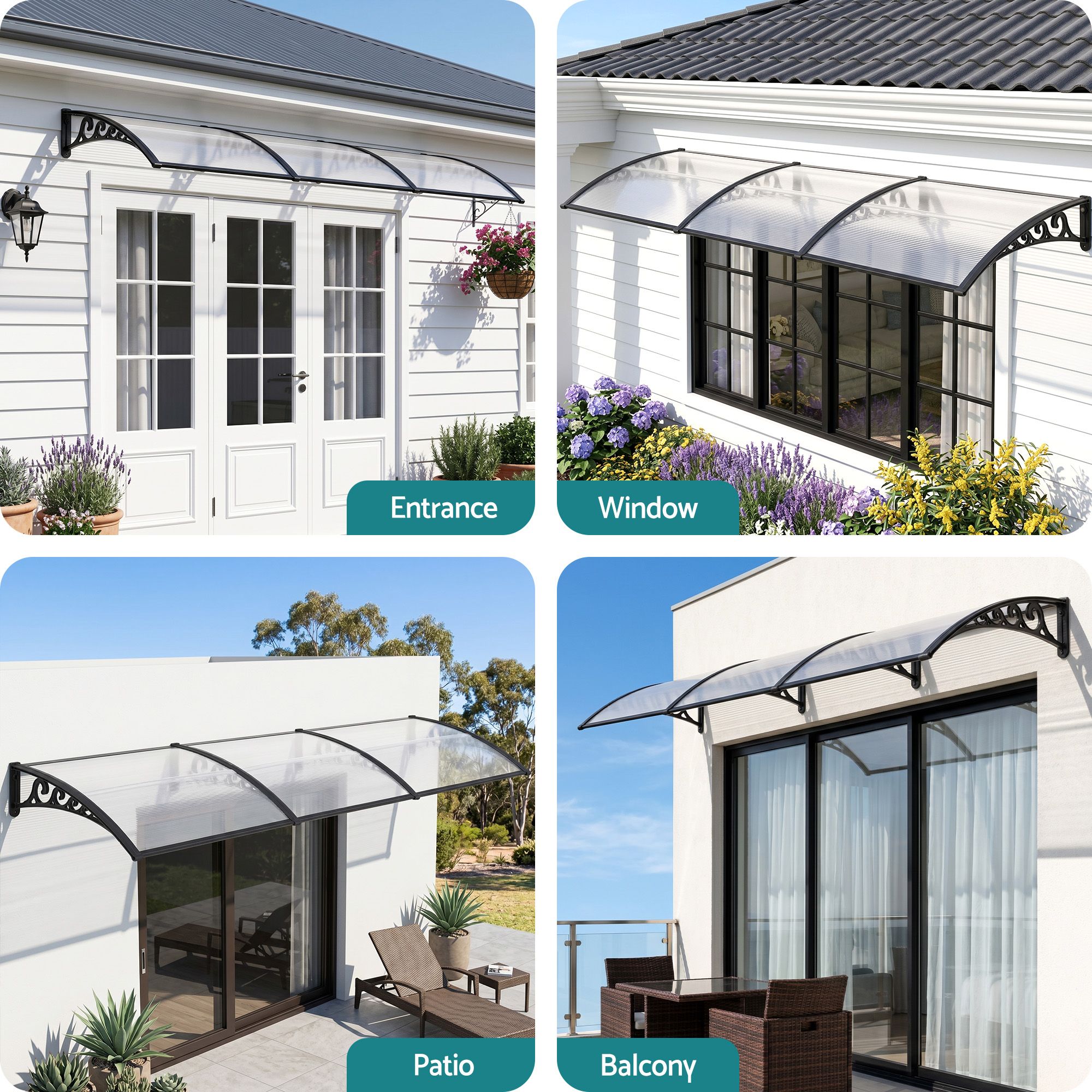 Instahut Window Door Awning 0.8mx3m Transparent - Home & Garden > Shading > Awnings - Rivercity House & Home Co. (ABN 18 642 972 209) - Affordable Modern Furniture Australia