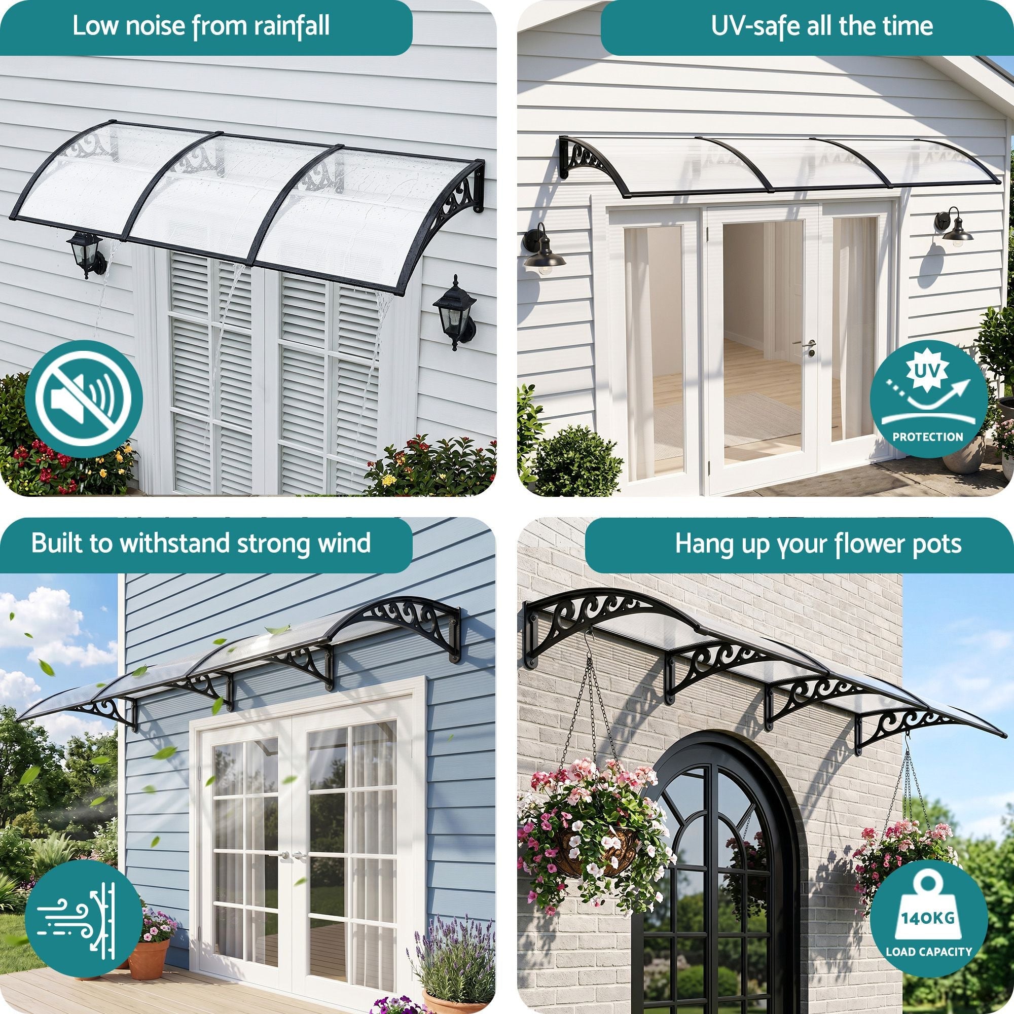 Instahut Window Door Awning 0.8mx3m Transparent - Home & Garden > Shading > Awnings - Rivercity House & Home Co. (ABN 18 642 972 209) - Affordable Modern Furniture Australia