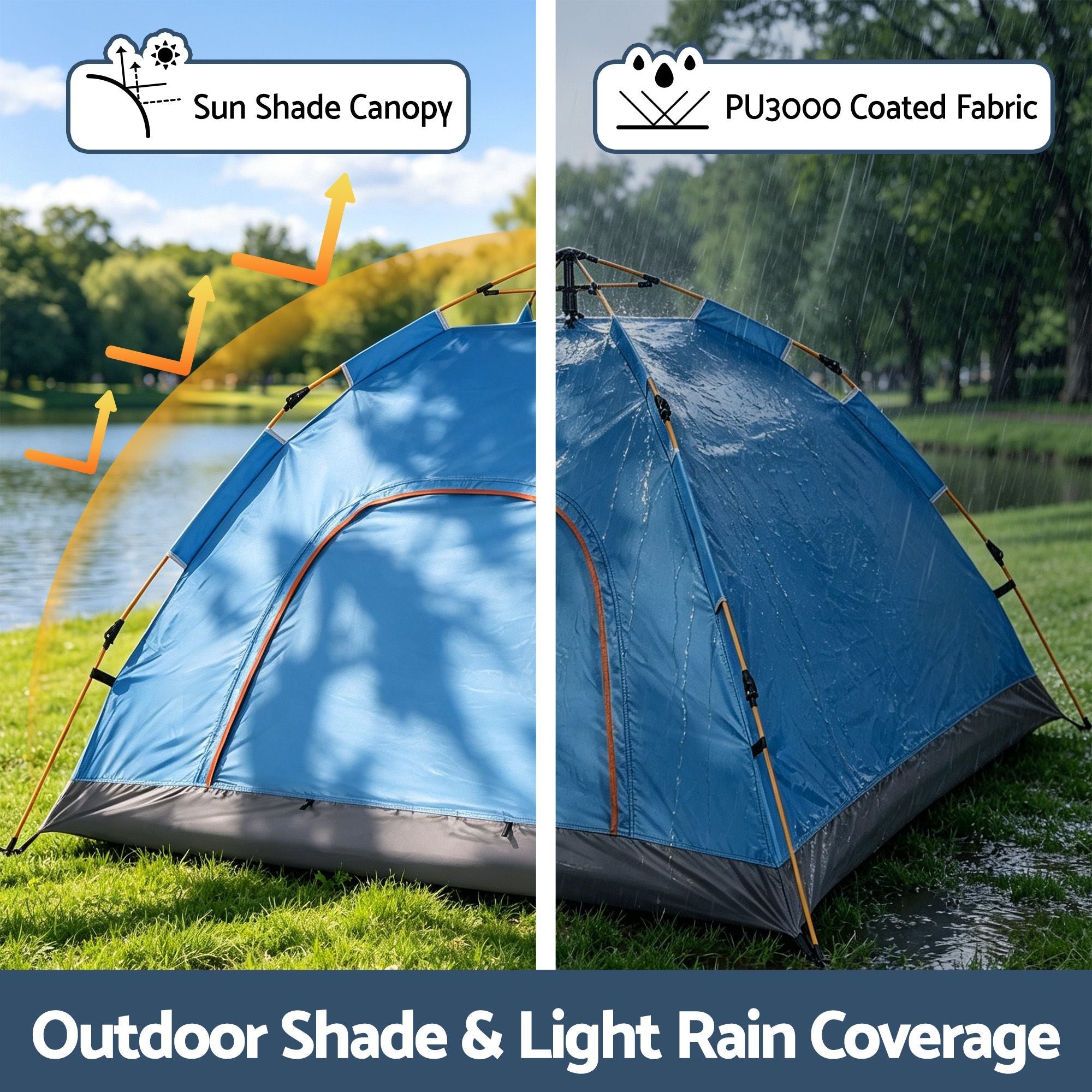 Instant Pop Up 2 to 3 Person Camping Tent for Outdoor Hiking - Blue - Outdoor Recreation > Camping > Tents - Rivercity House & Home Co. (ABN 18 642 972 209) - Affordable Modern Furniture Australia