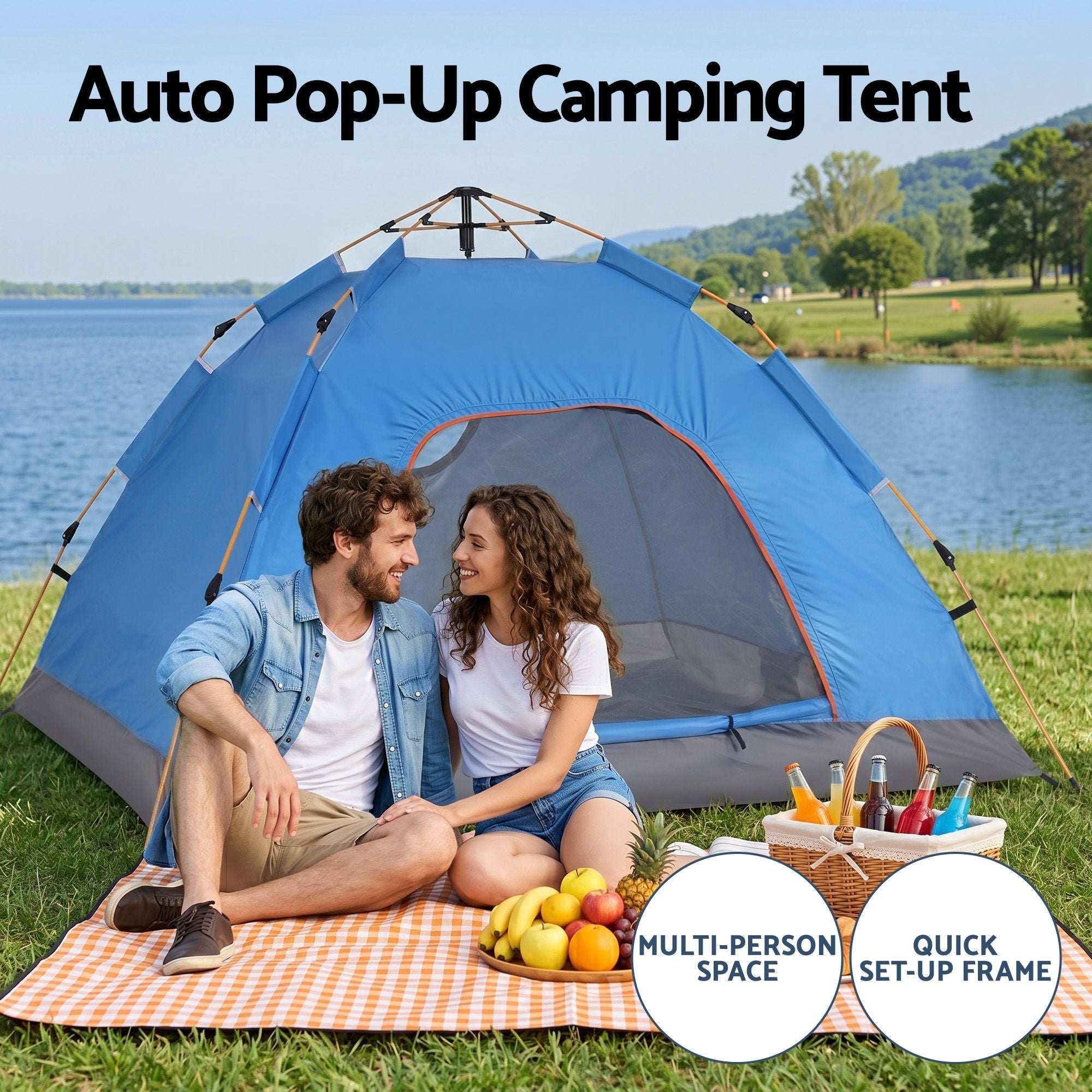 Instant Pop Up 2 to 3 Person Camping Tent for Outdoor Hiking - Blue - Outdoor Recreation > Camping > Tents - Rivercity House & Home Co. (ABN 18 642 972 209) - Affordable Modern Furniture Australia