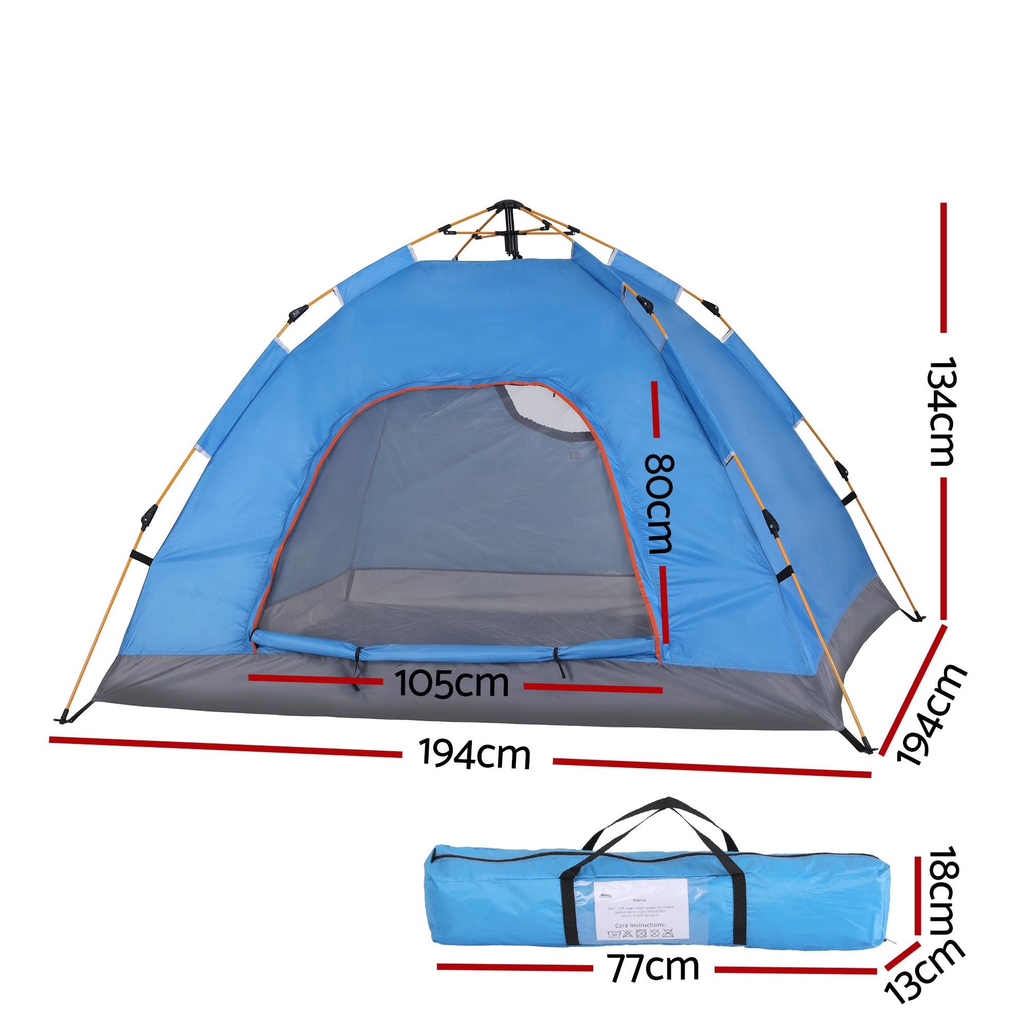 Instant Pop Up 2 to 3 Person Camping Tent for Outdoor Hiking - Blue - Outdoor Recreation > Camping > Tents - Rivercity House & Home Co. (ABN 18 642 972 209) - Affordable Modern Furniture Australia