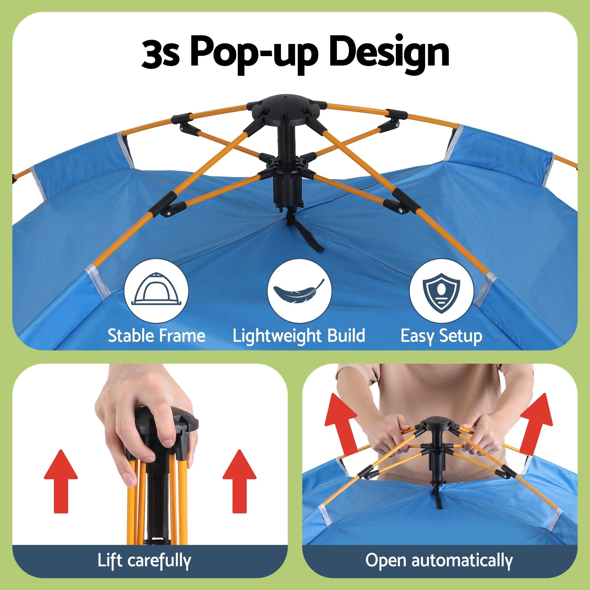 Instant Pop Up 2 to 3 Person Camping Tent for Outdoor Hiking - Blue - Outdoor Recreation > Camping > Tents - Rivercity House & Home Co. (ABN 18 642 972 209) - Affordable Modern Furniture Australia