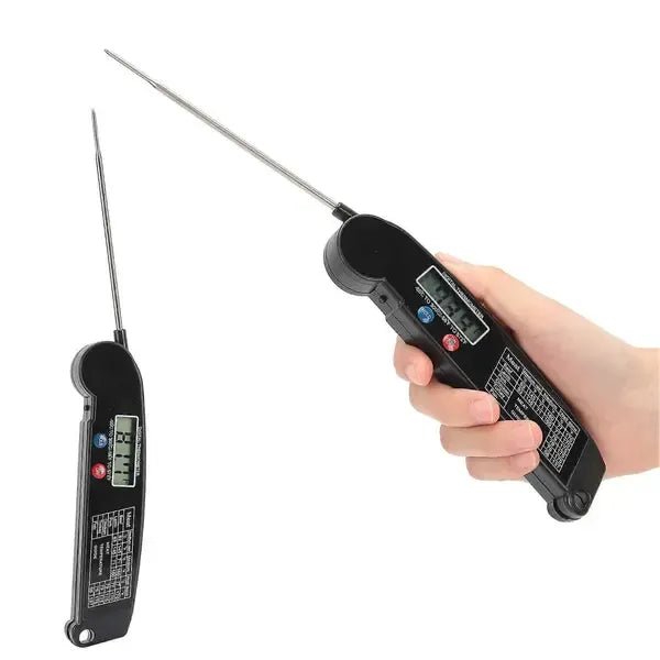 Instant-Read Digital Meat Thermometer with Folding Probe, Backlit LCD & Magnetic Back - Black - Home & Garden > BBQ > BBQ Tools - Rivercity House & Home Co. (ABN 18 642 972 209) - Affordable Modern Furniture Australia