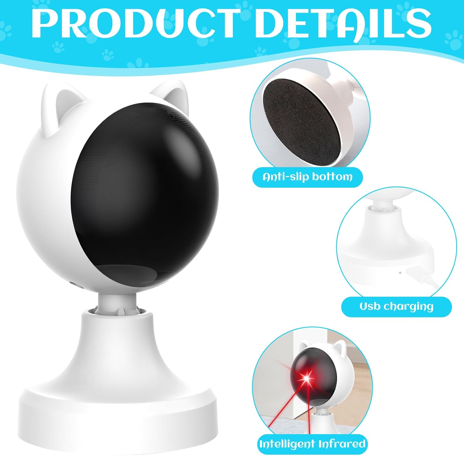 Interactive USB Rechargeable Cat Laser Toy with Adjustable Angle & 2 Speed Modes - Multi - Pet Care > Toys > Cat Toys - Rivercity House & Home Co. (ABN 18 642 972 209) - Affordable Modern Furniture Australia