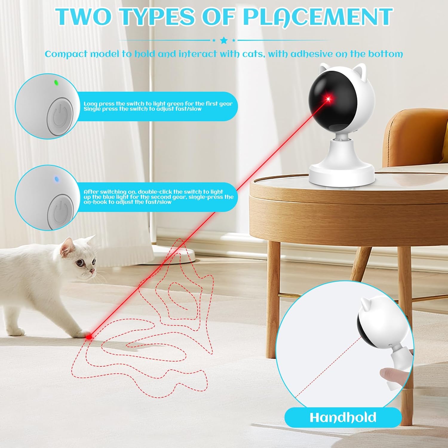 Interactive USB Rechargeable Cat Laser Toy with Adjustable Angle & 2 Speed Modes - Multi - Pet Care > Toys > Cat Toys - Rivercity House & Home Co. (ABN 18 642 972 209) - Affordable Modern Furniture Australia