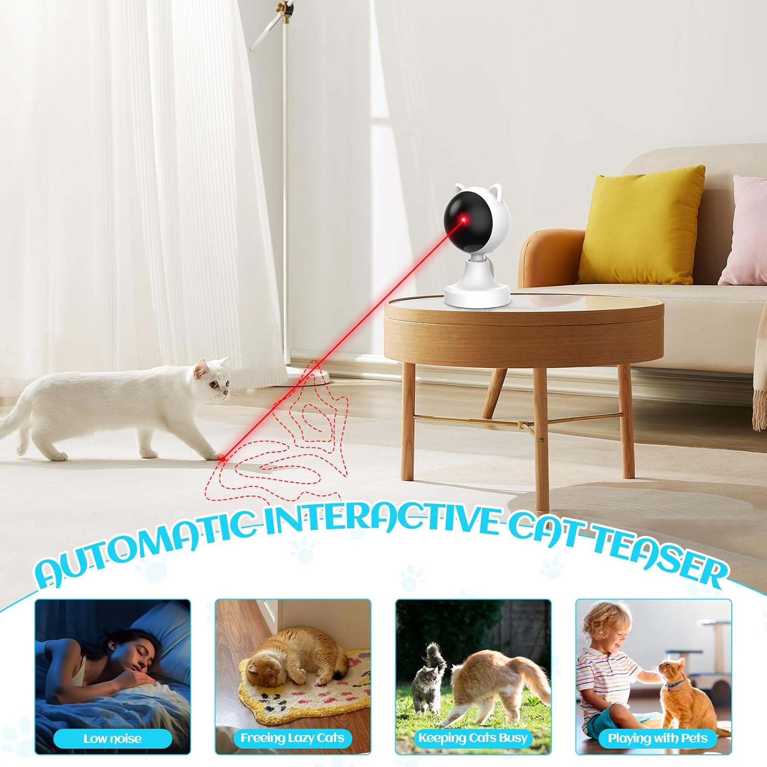 Interactive USB Rechargeable Cat Laser Toy with Adjustable Angle & 2 Speed Modes - Multi - Pet Care > Toys > Cat Toys - Rivercity House & Home Co. (ABN 18 642 972 209) - Affordable Modern Furniture Australia