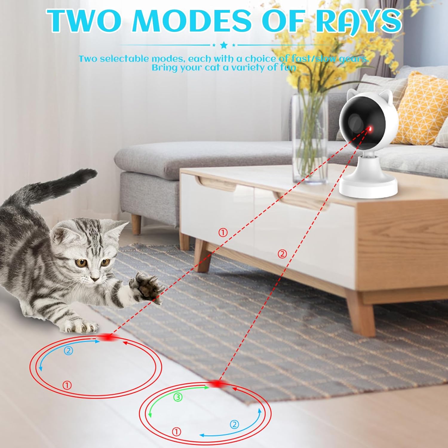Interactive USB Rechargeable Cat Laser Toy with Adjustable Angle & 2 Speed Modes - Multi - Pet Care > Toys > Cat Toys - Rivercity House & Home Co. (ABN 18 642 972 209) - Affordable Modern Furniture Australia