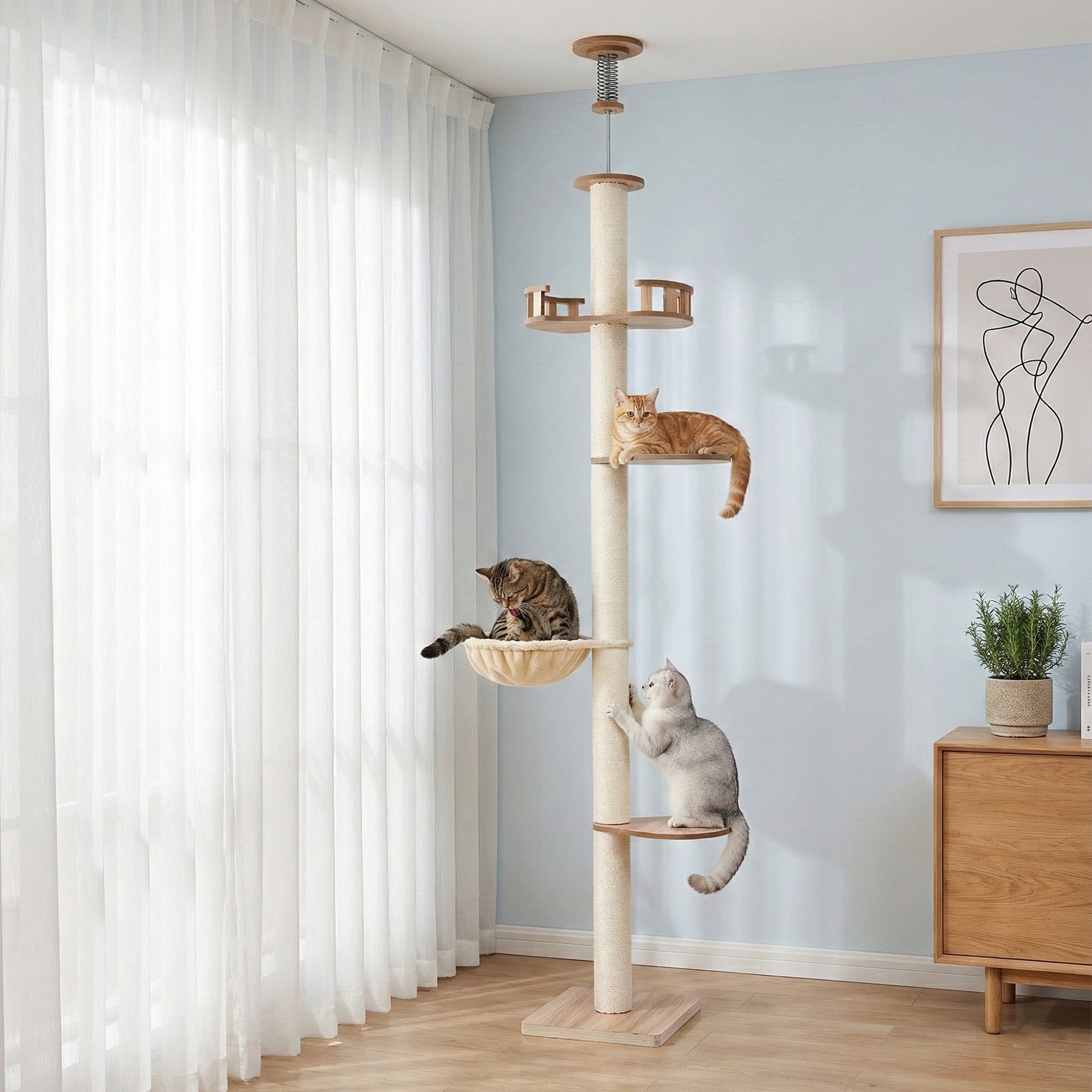 i.Pet Cat Tree Tower Floor to Ceiling Scratching Post 270cm Beige - Pet Care > Cat Supplies > Cat Scratching Posts - Rivercity House & Home Co. (ABN 18 642 972 209) - Affordable Modern Furniture Australia