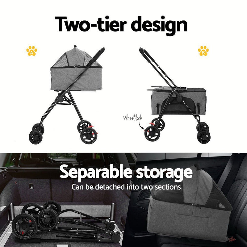 i.Pet Pet Stroller 2-tier Dog Pram Large Cat Carrier Travel Pushchair Foldable - Pet Care > Dog Supplies - Rivercity House & Home Co. (ABN 18 642 972 209) - Affordable Modern Furniture Australia