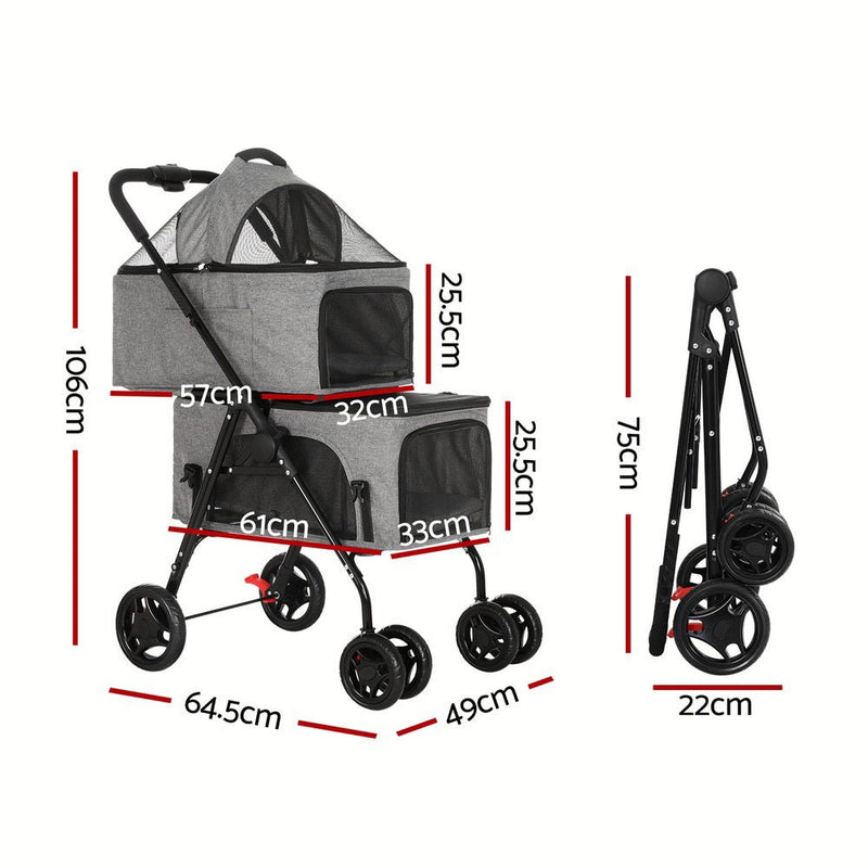 i.Pet Pet Stroller 2-tier Dog Pram Large Cat Carrier Travel Pushchair Foldable - Pet Care > Dog Supplies - Rivercity House & Home Co. (ABN 18 642 972 209) - Affordable Modern Furniture Australia