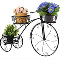Iron Tricycle Plant Stand with Three Pot Holders - Black Solid Pattern
